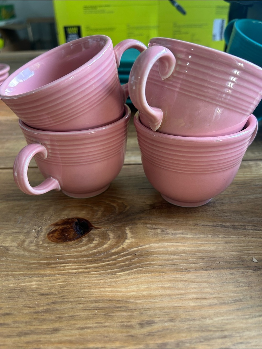 Rose Fiestaware Cups (4) with Saucers (3)